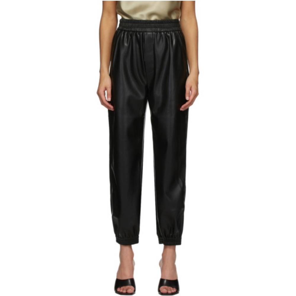 Nanushka Black Vegan Leather Planet Lounge Jogger Pants Size Medium EUC